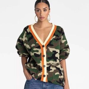 KBB by KAHLANA Women's 'The Slouchy Cardigan' - Olive Camo NWT